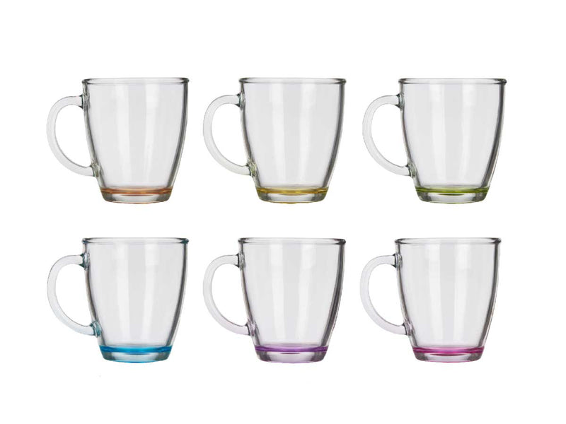 Set 6 Taza vidrio desayuno color 310 ml con asa