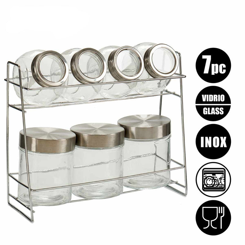 Set 7 tarros cristal soport metal